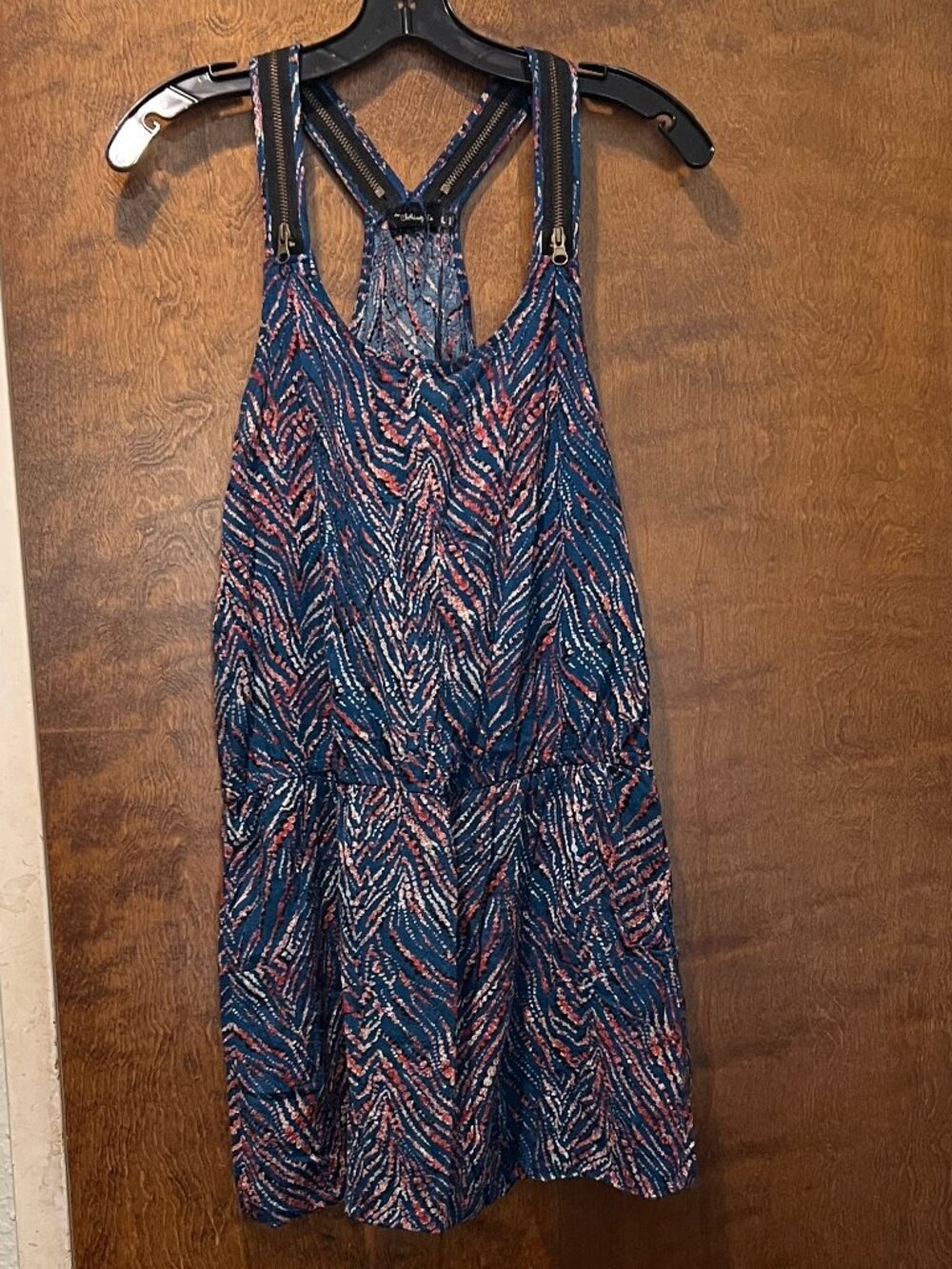 The Clothing Co. Zebra Like Abstract Print Zipper Strap Pocket Mini Dress Size L